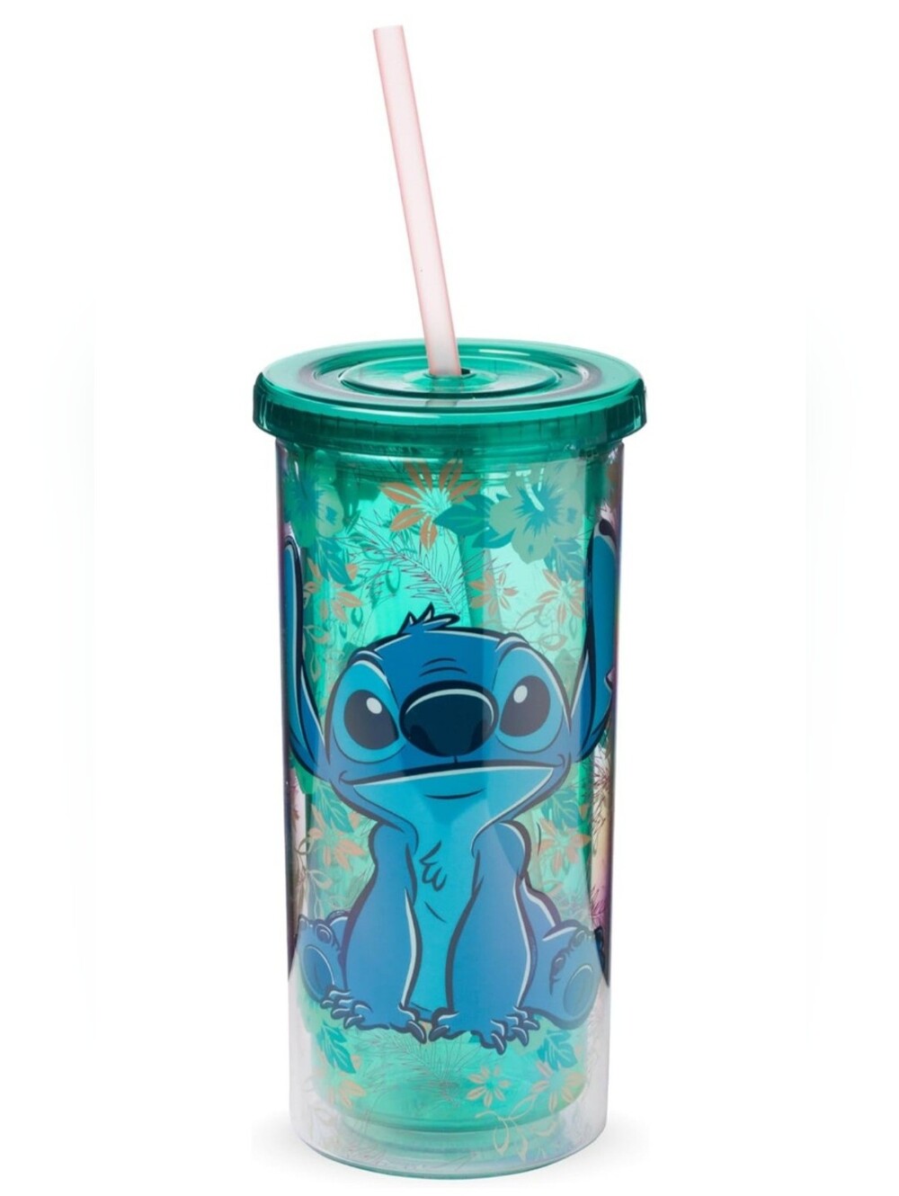 Disney Stitch Tropical Print Acrylic Tumbler with Straw